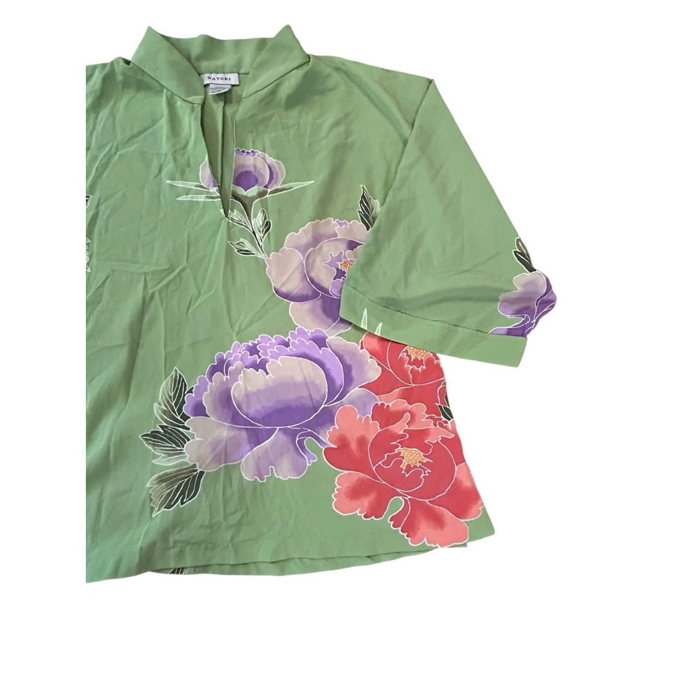Natori satin green floral pajama set sz xl - Picture 6 of 10